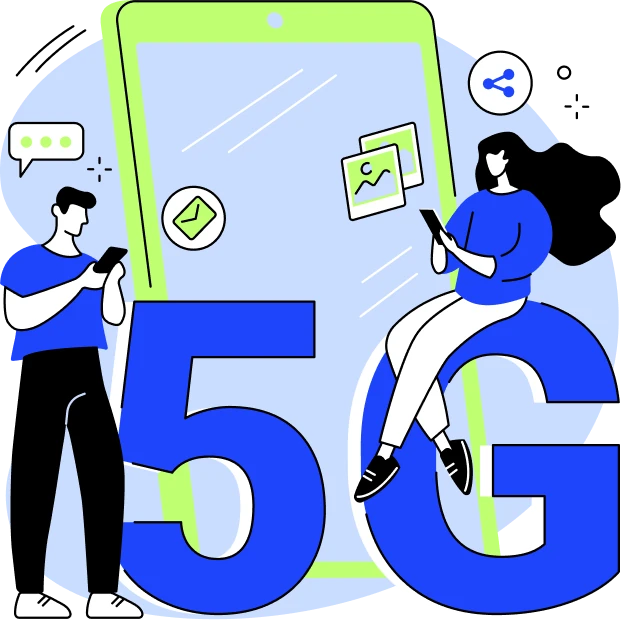 Two people using their phones on fast 5G